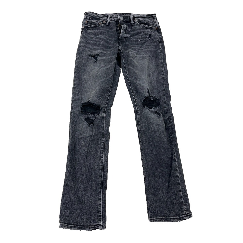 American Eagle Jeans Men 30x32 Slim Fit Straight Leg Black Distressed Faded FLex